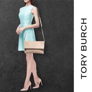 Tory Burch Cream Leather Thea Fold Over Crossbody Bag, MSRP $269‎